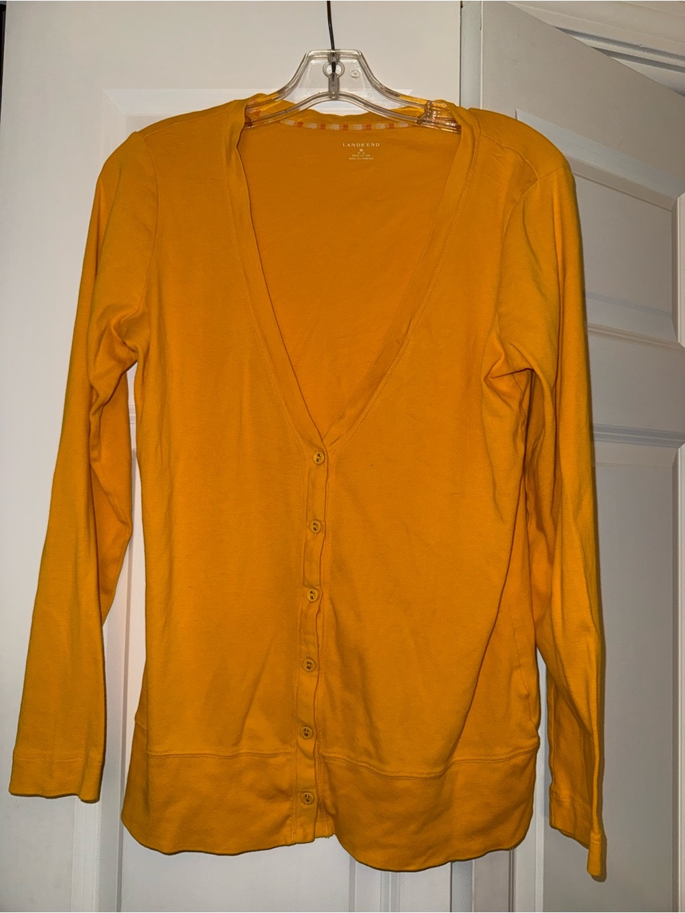 Lands' End Women's V-Neck Cotton Cardigan - Mustard